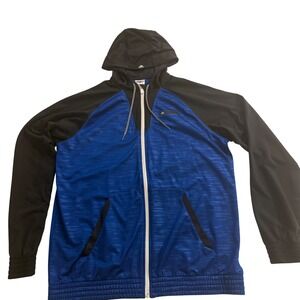Adidas Men Full Zip Hoodie Jacket Blue Black Athletic Track Gym Size XL